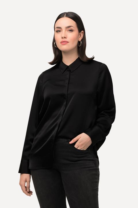 Immagine prodotto Ulla Popken Camicia in raso con retro più lungo, colletto da camicia e maniche lunghe (58)