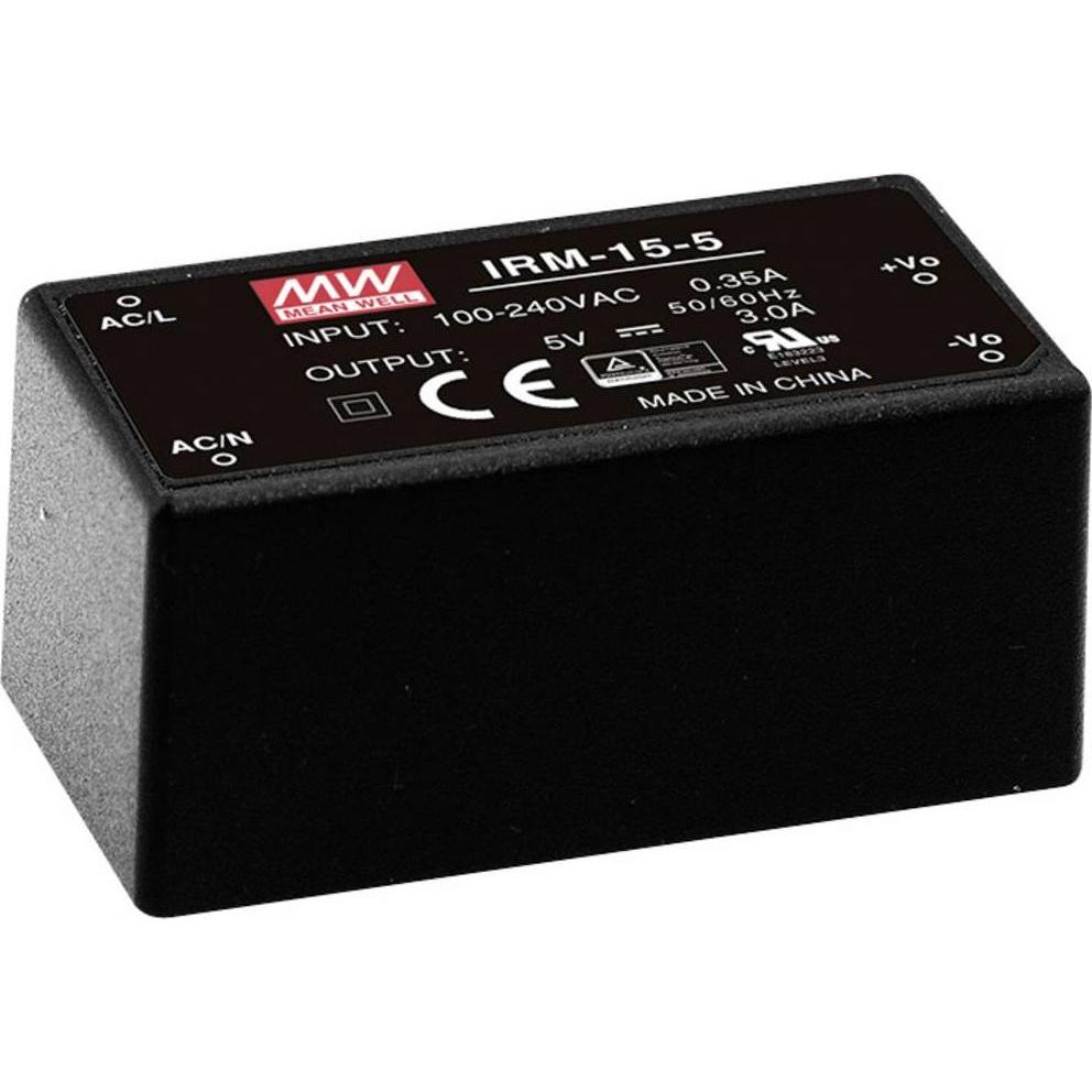 MeanWell, Convertitore di tensione, MEAN WELL IRM-15-12, 15 W, 85 - 264 V, ITE EN/UL/IEC 60950, Schwarz, 27,2 mm, 52