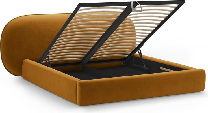 Actual product image Micadoni Velvet Storage Bed With Headboard, "Ovalo", Mustard, 234x270x96 Made in Europe (180 x 200 cm)