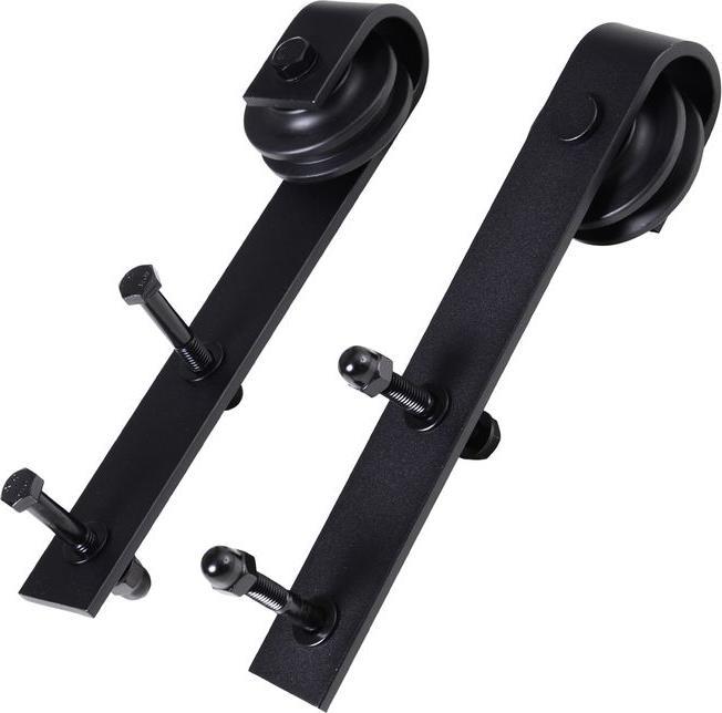 Immagine prodotto Swisshandel24 Gleitschienen-Bausatz für Schiebetür, bis 90 kg, Kohlenstoffstahl, 200 cm, Schwarz, inkl. Werkzeug