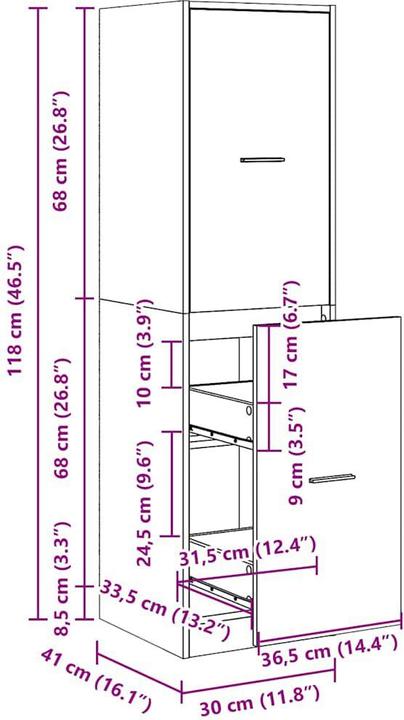 Produktbild vidaXL Apothekerschrank (30 x 41 x 118 cm)