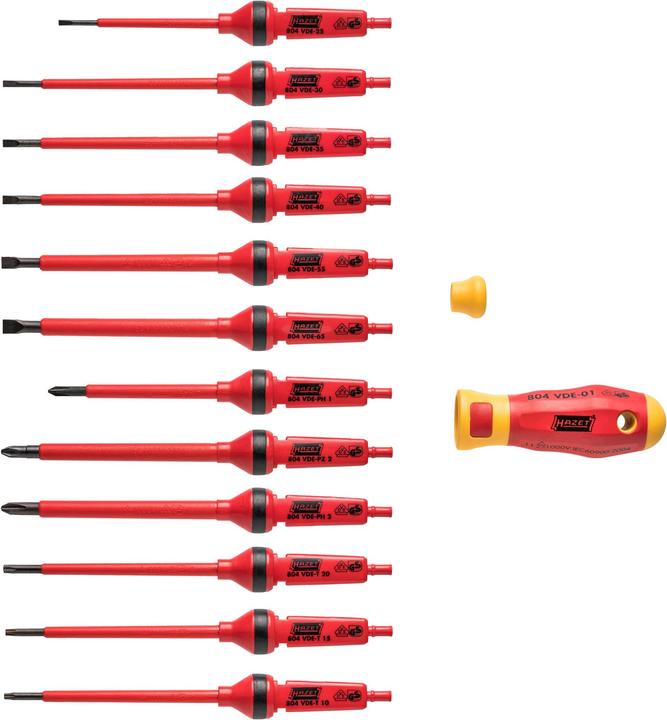 Produktbild HAZET Schraubendreher Satz ∙ schutzisoliert 804VDE/14 ∙ Pozidriv Profil PZ, Kreuzschlitz Profil PH,… (Schlitzschrauben, Torx (TX), Pozidriv-Kreuzschlitz (PZ), Phillipps-Kreuzschlitz (PH))