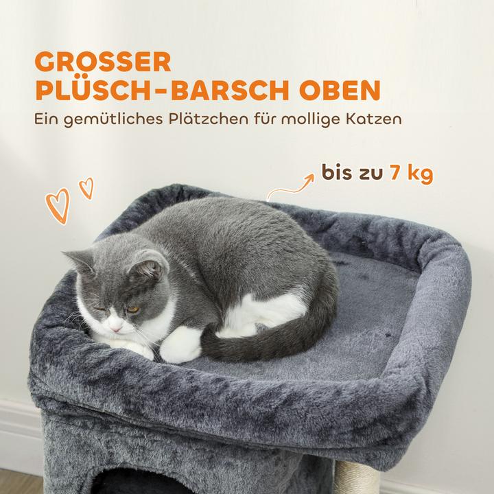 Produktbild PawHut Kratzbaum Spanplatte, Polyester Dunkelgrau (66 cm, Cremeweiss, Dunkelgrau)