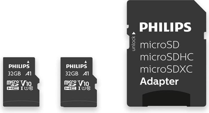 Actual product image Philips MicroSDHC 2-Pack 32GB Class 10 UHS-I U1 incl. adapter (32 GB, microSDHC, U1, UHS-I)