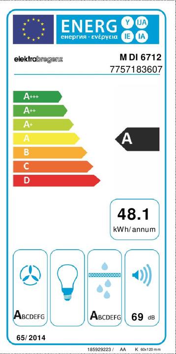 Label énergétique Elektrabregenz MDI6712 Einbau-Induktionskochfeld mit Dunstabzug (60 cm, Table de cuisson à induction)
