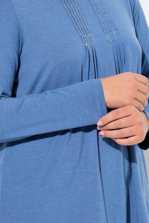 Immagine prodotto Ulla Popken Maglia dal taglio svasato con pieghe, perline, scollo a girocollo e maniche lunghe (50, 52)
