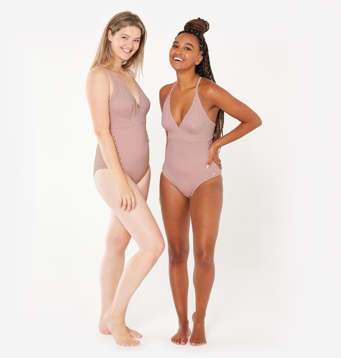 Image du produit Olaian Maillot de bain 1 pièce surf rayé Femme - Bea rouge et blanc (44)