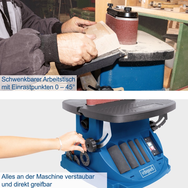 Produktbild Scheppach OSM600 Oszillierender Kanten-, Band- und Spindelschleifer 220-240V 50Hz (Bandschleifer, 450 W)