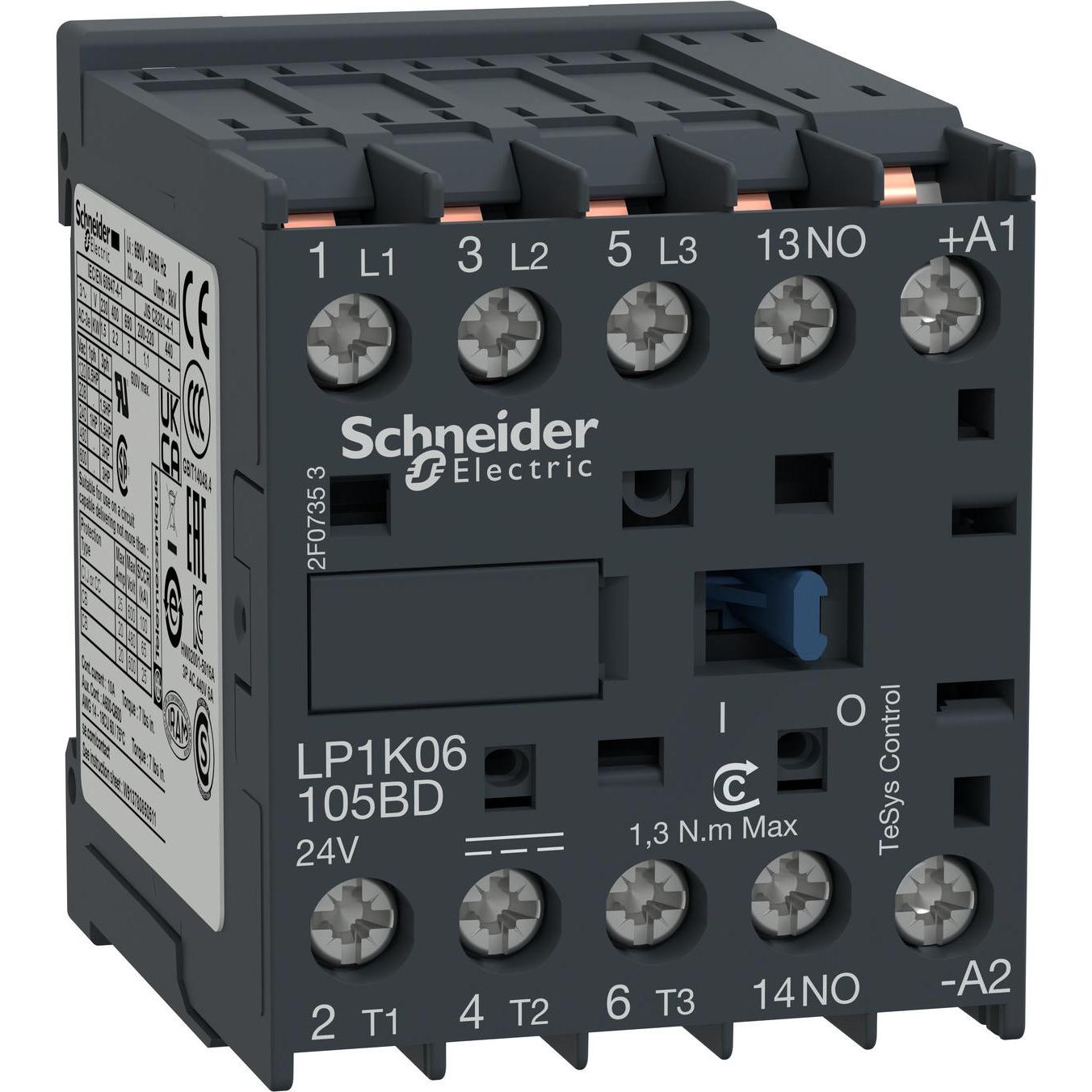 Schneider Electric Leistungsschütz, 3p+1S, 2,2kW/400V/AC3, LP1K06105BD, Relais