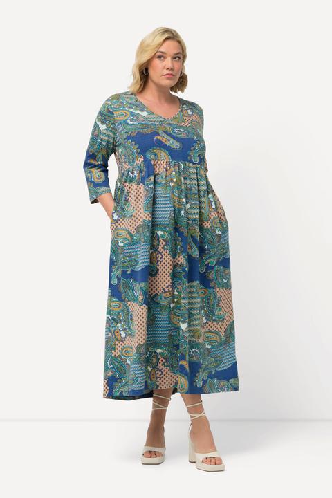 Produktbild Ulla Popken Jerseykleid, Paisleymuster, A-Linie, V-Ausschnitt, 3/4-Arm (56)