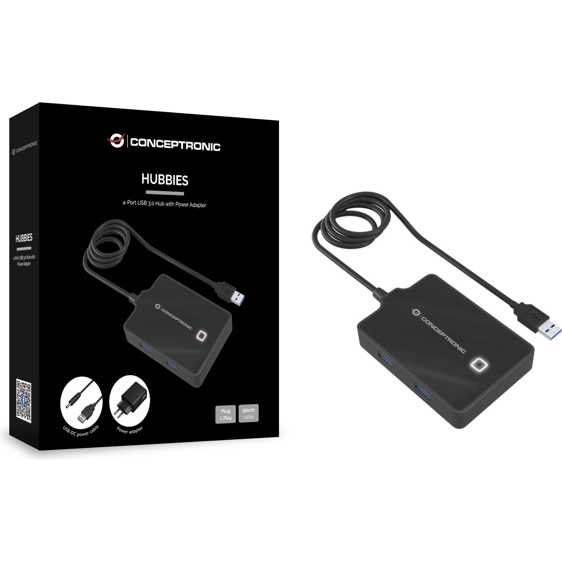 Conceptronic Usb-Hub (USB-C, 4 Ports), Dockingstation + USB Hub, Schwarz