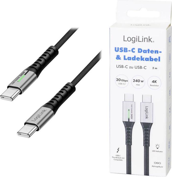 Immagine prodotto LogiLink Prüfen (2 m, USB 3.2 Gen 2x2, 240 W)
