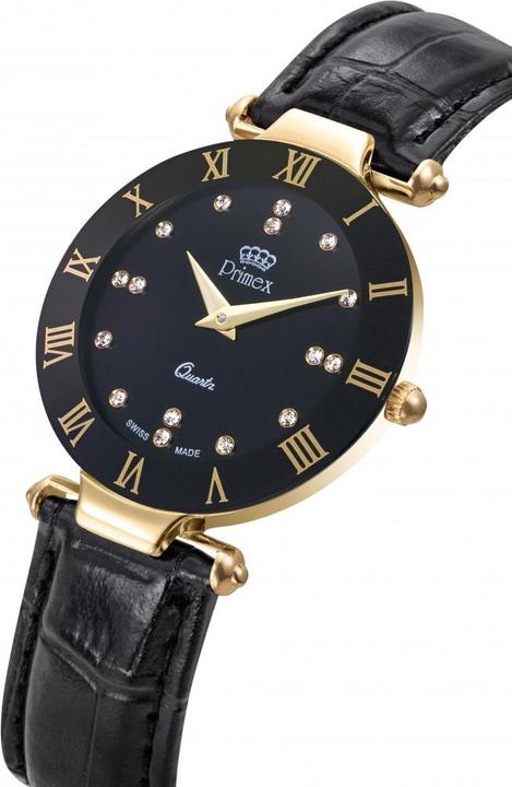 Image du produit Primex Montre Dame Swiss Made Bracelet Cuir Noir Cadran Noir Etanche 30 M Petite (Montre analogique, 33 mm)
