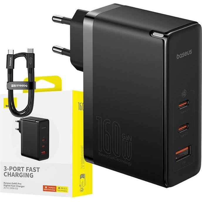 Thumbnail - Baseus Wall charger GaN5 Pro 2xUSB-C + USB, 160W (black) (160 W), USB Ladegerät, Schwarz
