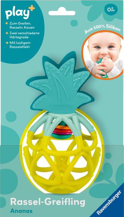 Actual product image Ravensburger 4869 play+ rattle clutching toy: pineapple, teething aid, silicone baby toy from 0