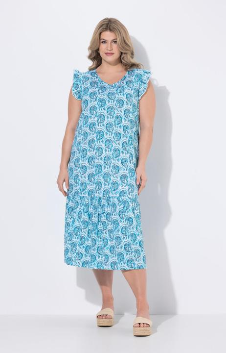 Produktbild Ulla Popken Maxikleid, Muscheln, V-Ausschnitt, Ärmelrüsche (50, 52)