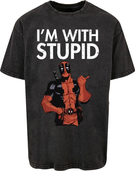 Produktbild Absolute Cult Deadpool - I Am With Stupid Acid Washed Oversize Tee - 115347 (L)