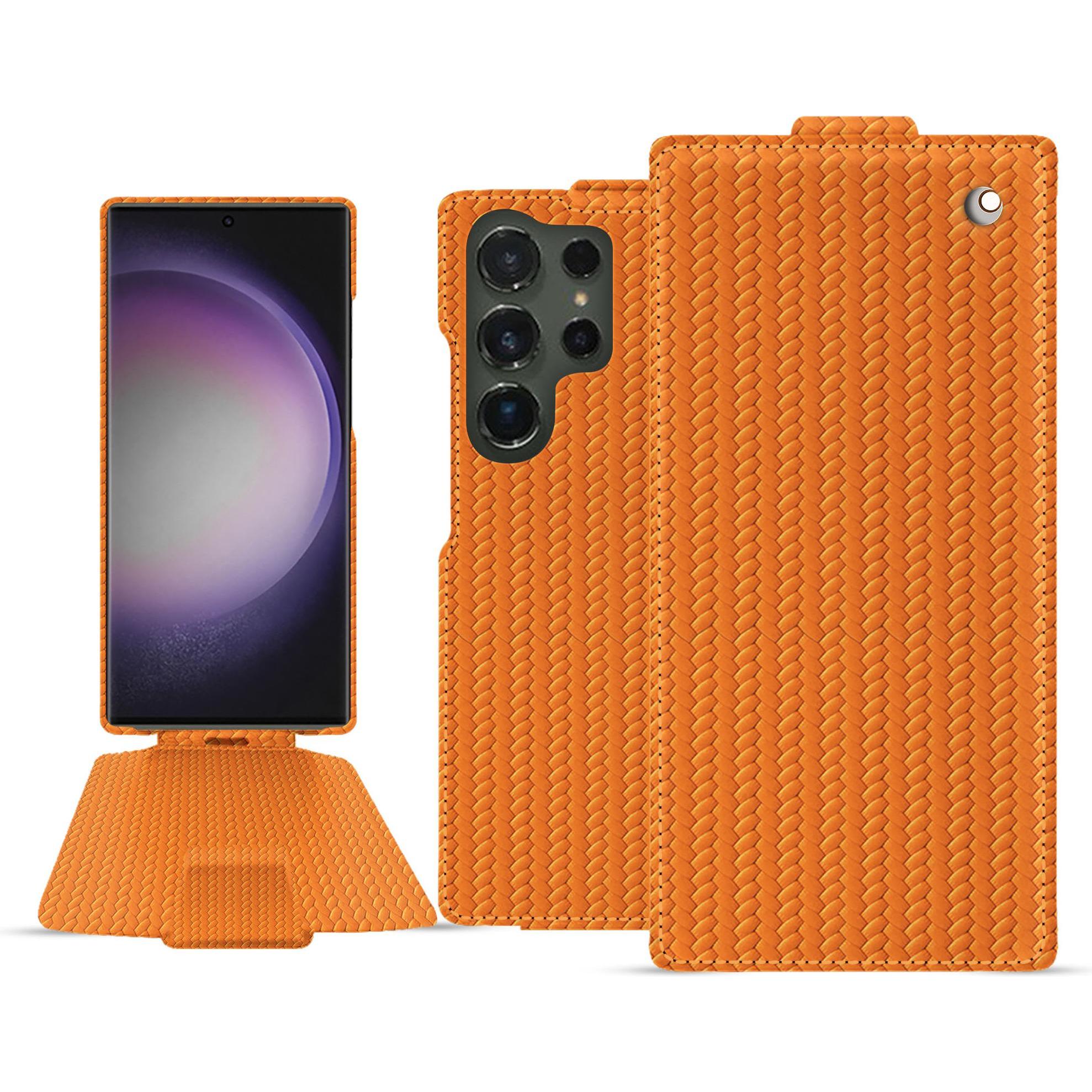 Noreve Lederschutzhülle vertikal (Samsung Galaxy S24 Ultra), Smartphone Hülle, Orange