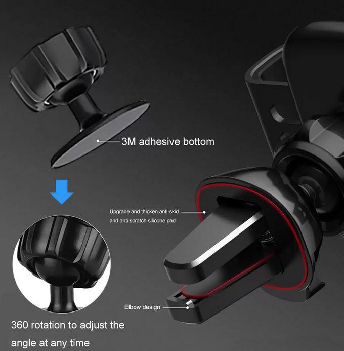 Image du produit PhoneLook Adaptateur de charge 15W 2 en 1 sans fil Qi support de téléphone pour valve d'aération & tableau de