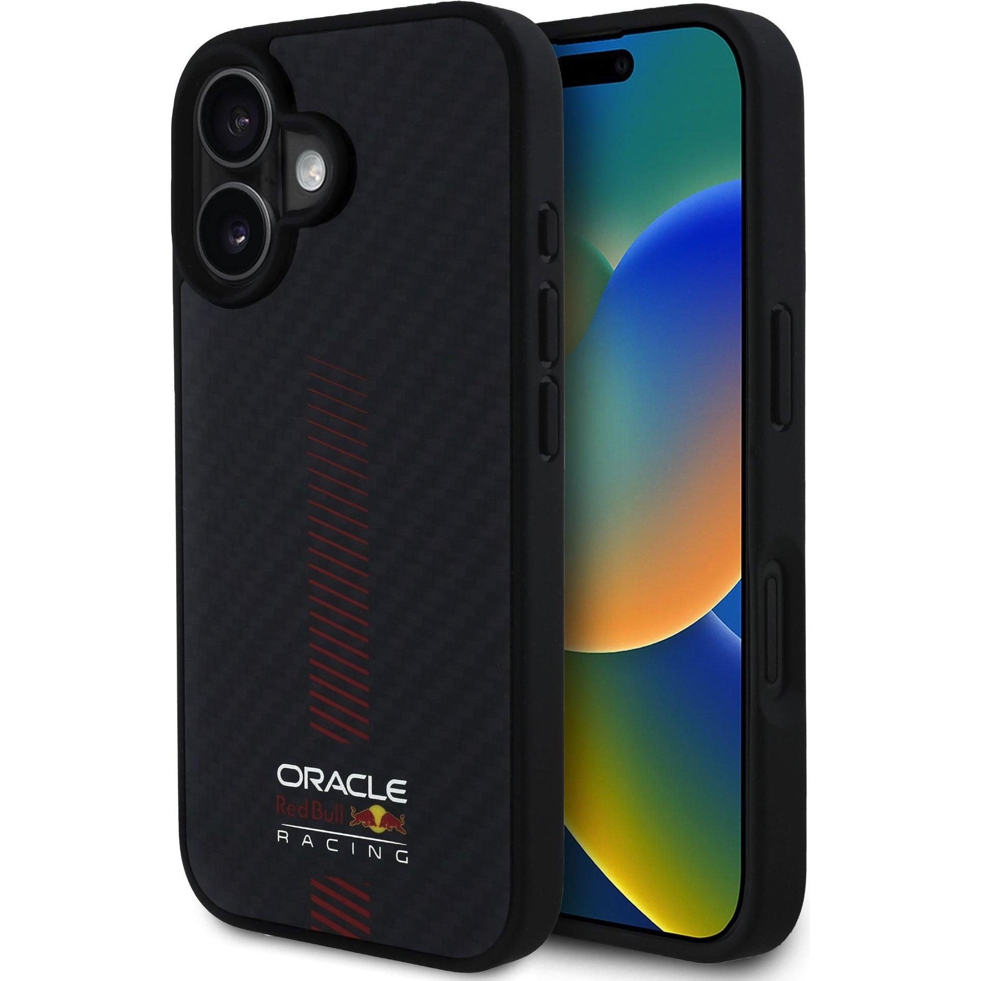 Red Bull Hülle Racing Carbon Powerbar MagSafe (Apple iPhone 16), Smartphone Hülle, Schwarz