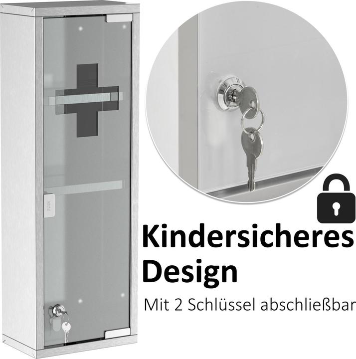 Produktbild Kleankin Arzneischrank mit Schloss (20 x 12 x 58 cm)
