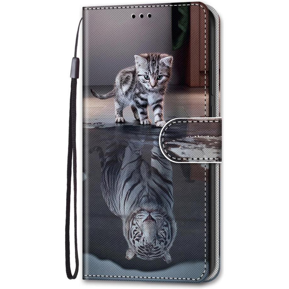 Cover-Discount iPhone 13 Pro - Lederetui Hülle Katze (Apple iPhone 13 Pro), Smartphone Hülle, Mehrfarbig