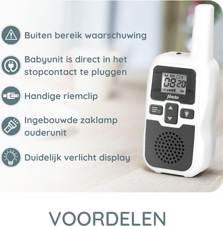 Produktbild Alecto Baby DBX-80 - Babyphone mit Reichweite von bis zu 3.000 Metern, weiss/anthrazit (Babyphone Audio, 3000 m)