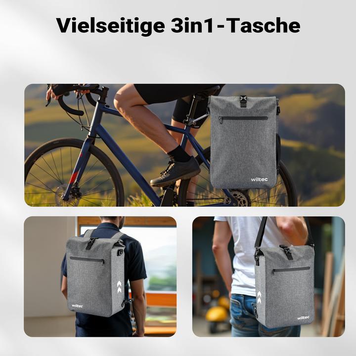 Produktbild Wiltec Gepäckträgertasche grau 25l Fahrradtasche Rucksack Gepäcktasche (25 l, Gepäckträgertasche)