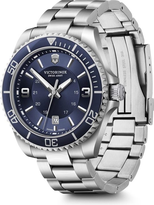 Produktbild Victorinox Maverick, Taucheruhr, Herrenuhr, 43 cm, Ziffernblatt blau, Edelstahl Armband silber (Taucheruhr, 43 mm)