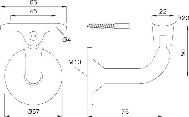 Actual product image Magni KWS 4511 Handrail support for 75 mm wall distance (Steel)