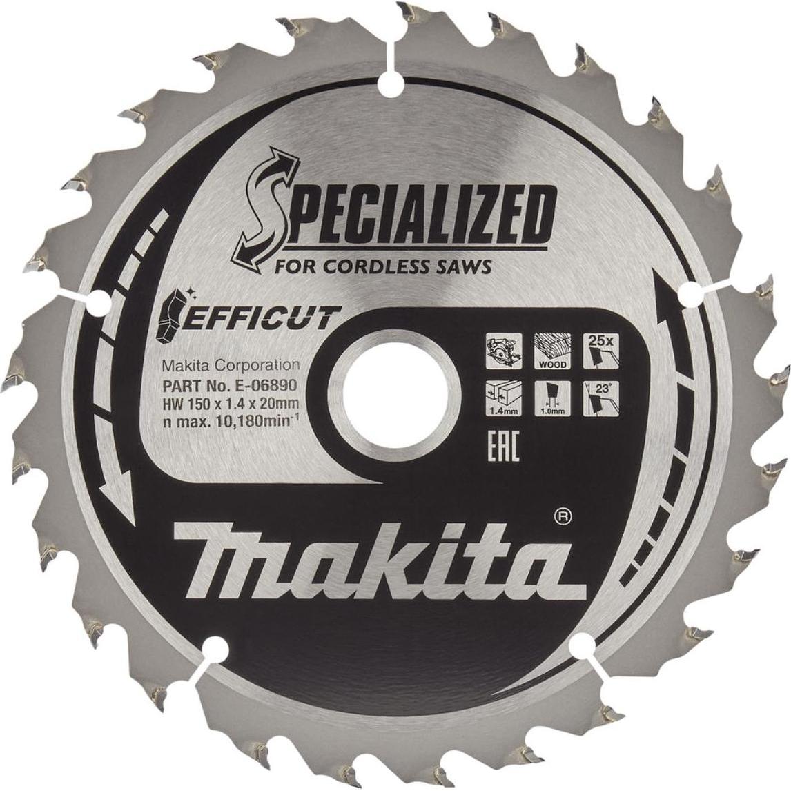 Makita, Sägeblatt, E-06890 T.C.T. pjūklas 150X1.4X20mm 23° T25 EFFICUT
