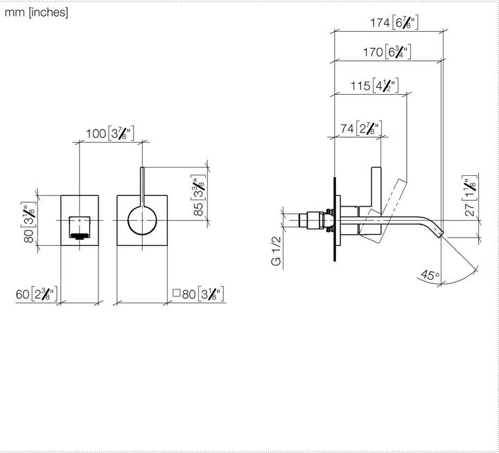 Actual product image Dornbracht IMO Mitigeur monocommandé mural pour lavabos, avec garniture d'écoulement, saillie 170mm