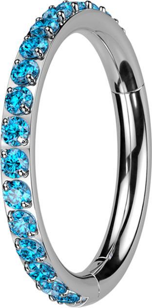Produktbild Star Piercing Micro Segmentring klappbar silber seitlich Kristalle aqua (Titan G23, ohne Messing)