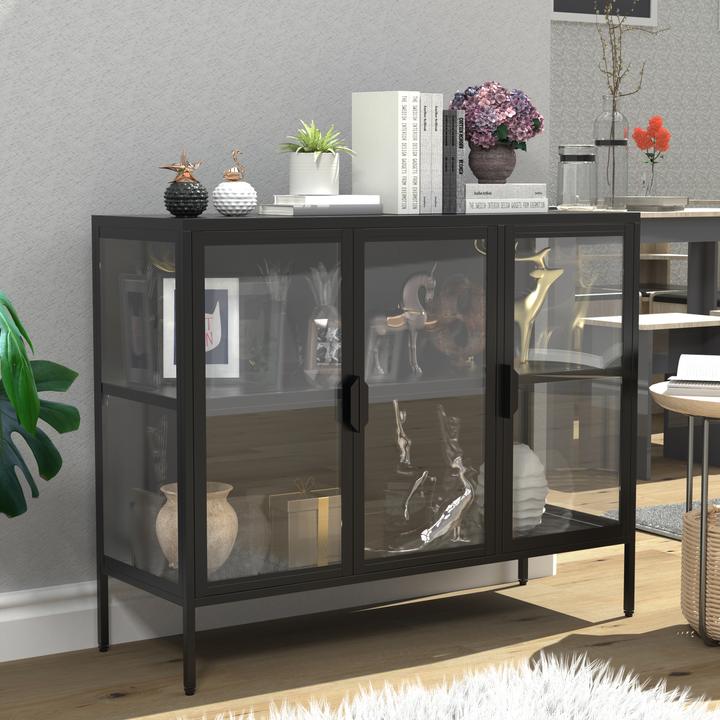 Produktbild VCM Stahl Glas Vitrine Sideboard Floka L (110 x 35 x 80 cm)