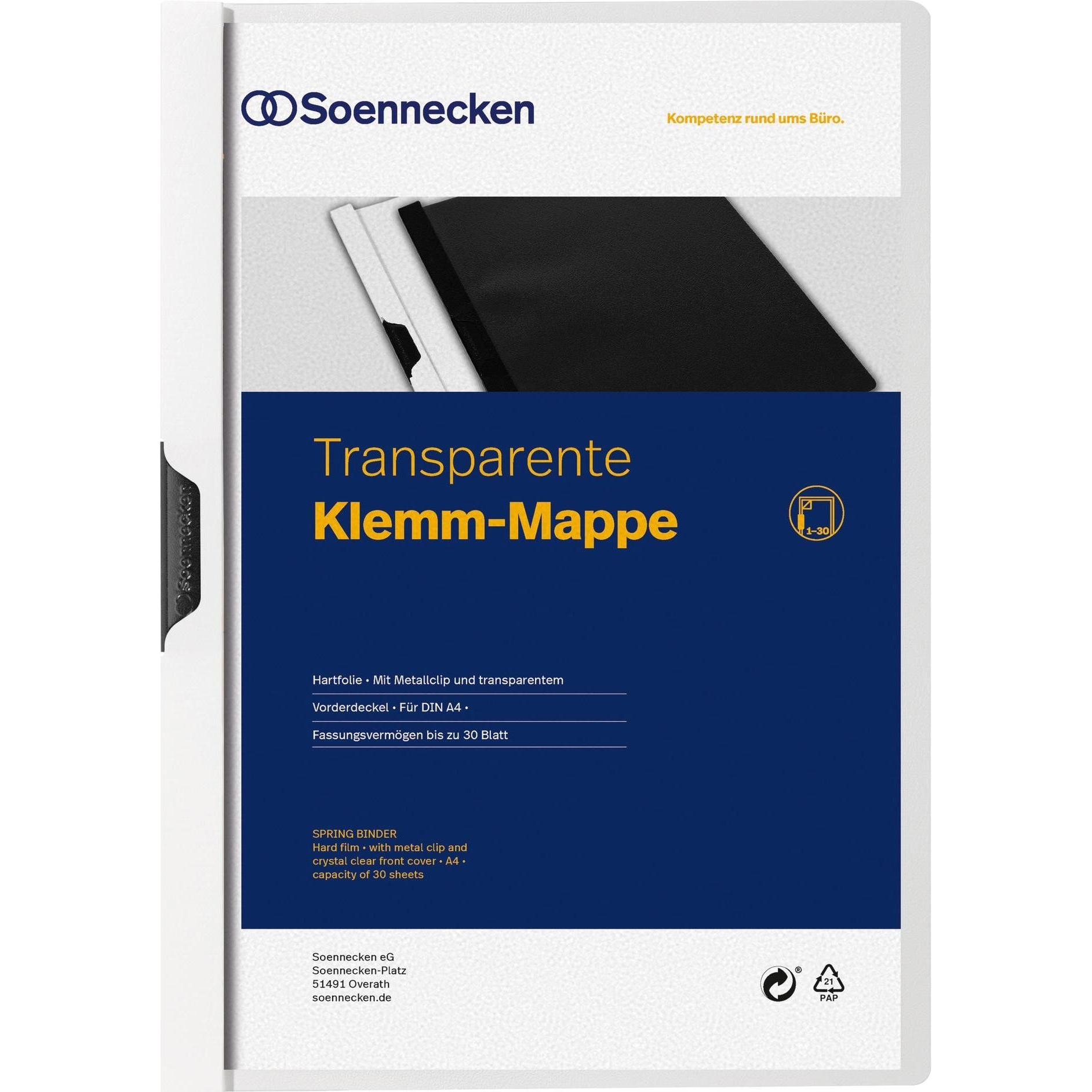 Soennecken, Mappe, Klemmmappe Verwendung für Papierformat: DIN A4 Werkstoff: Hartfolie (A4, 1 x)