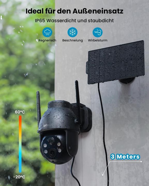 Produktbild IeGeek 2K 3MP HD Solar-Überwachungskamera, 360° PTZ, 2 Stück (2304 x 1296 Pixels)