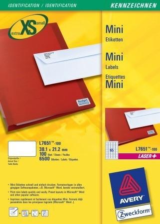 Actual product image Avery L7651-100 printer label White