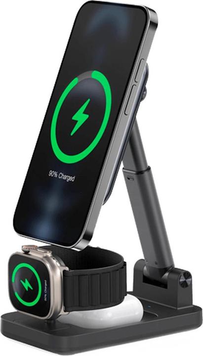 Productafbeelding Mobilize 3-In-1 draadloze magnetische oplader 15W zwart (15 W)