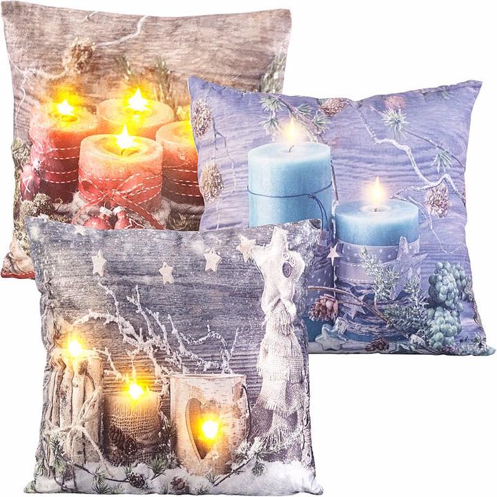 Immagine prodotto Infactory Set di 3 cuscini decorativi natalizi con LED, a batteria, 45 x 45 cm (45 x 45 x 15 cm)