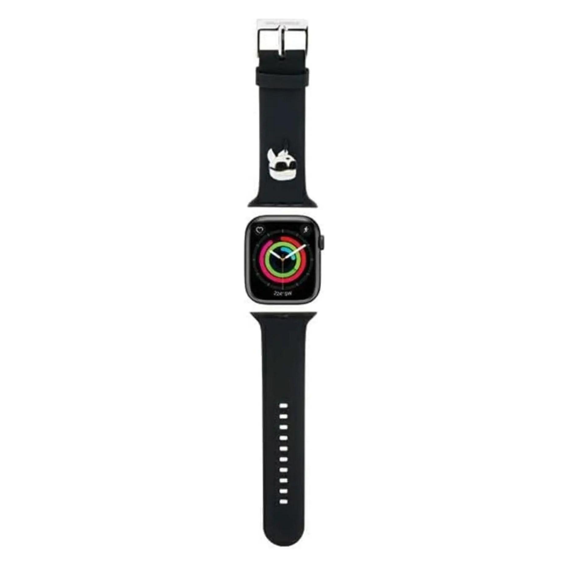 Karl Lagerfeld Pasek Klawmslknk Apple Watch 38/40/41mm Czarny/black Strap 3D Rubber Karl Head (41 Mm, 38 Mm, 40 Mm, Silikon, Stahl), Uhrenarmband,
