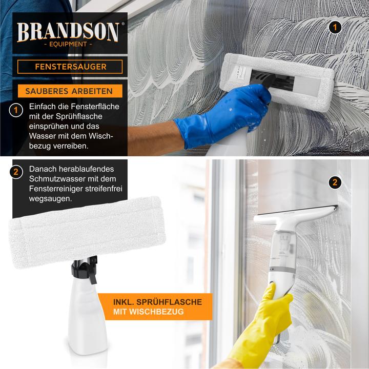 Produktbild Brandson Akku Fenstersauger, Fensterreiniger mit Sprühflasche & Wischbezug, für Duschkabine, Spiegel, 2200mAh