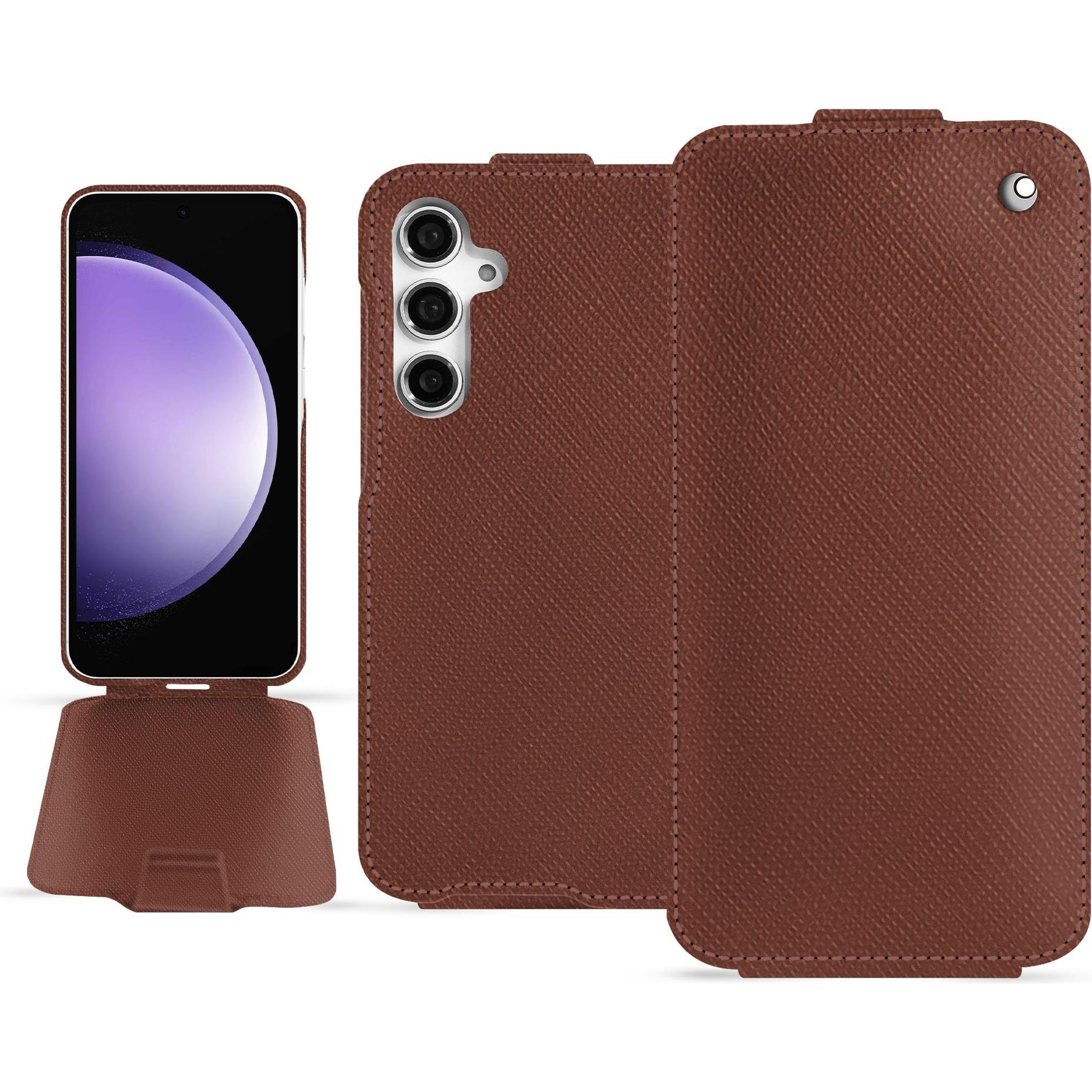 Noreve Lederschutzhülle vertikal (Samsung Galaxy S23 FE), Smartphone Hülle, Braun