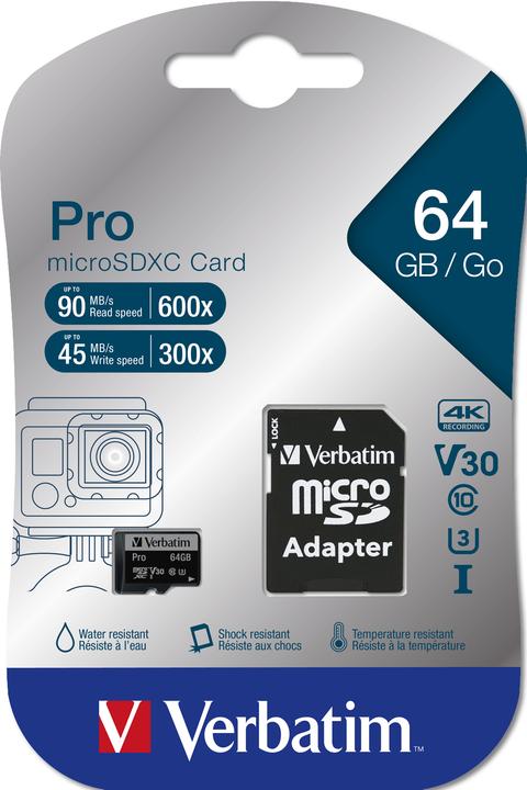Produktbild Verbatim Pro (64 GB, microSDXC, U3, UHS-I)