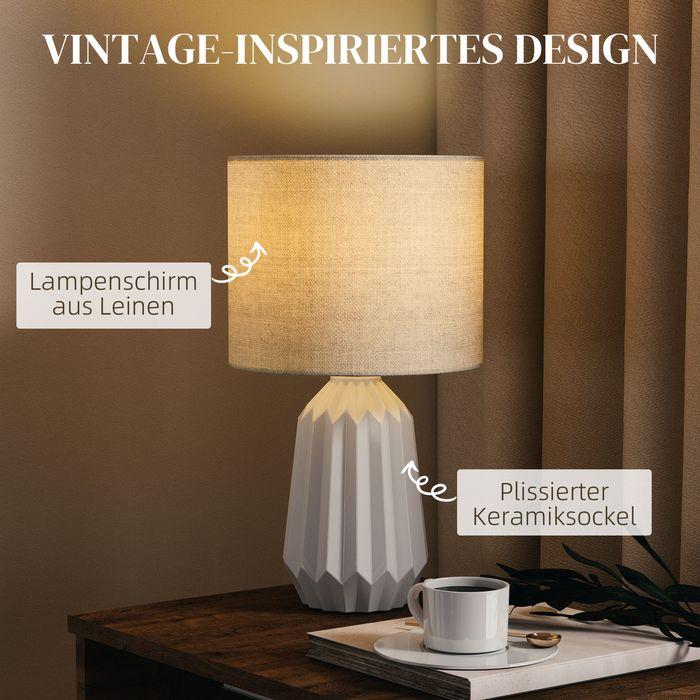 Actual product image Swisshandel24 Tischlampe, Nachttischlampe mit Leinenschirm, Wippschalter, 22x22x39cm, Weiss (E27)