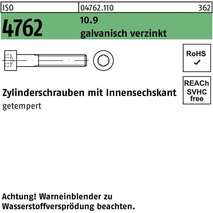 Schrauben, Zylinderschraube DIN 912 m.Innensechskant M 10 x 20 10.9 galvanisch verzinkt (200 Schrauben pro Stück)