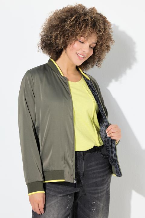 Image du produit Ulla Popken Blouson réversible à manches longues, avec côté uni/côté imprimé léopard, col esprit teddy américain (62)