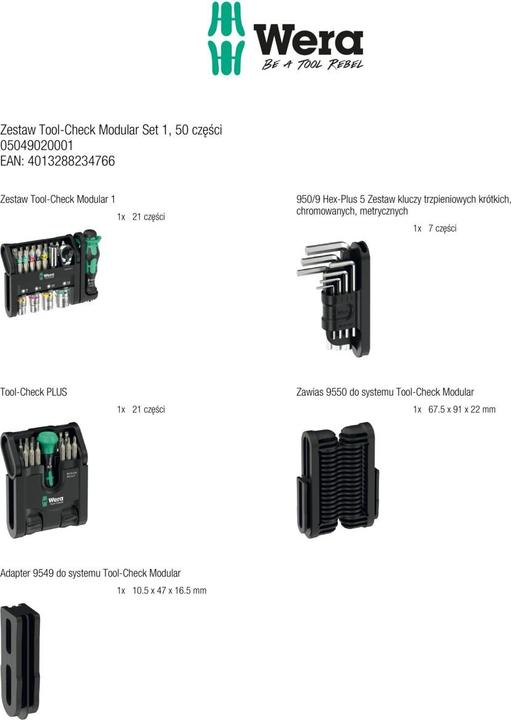 Actual product image Wera Tool-Check Modular Set (Hexagon socket TX, Cross Phillips PH, Cross Pozidriv PZ, Screw slot)