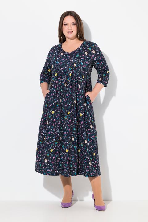 Produktbild Ulla Popken Jerseykleid, Paisleymuster, A-Linie, V-Ausschnitt, 3/4-Arm (56)