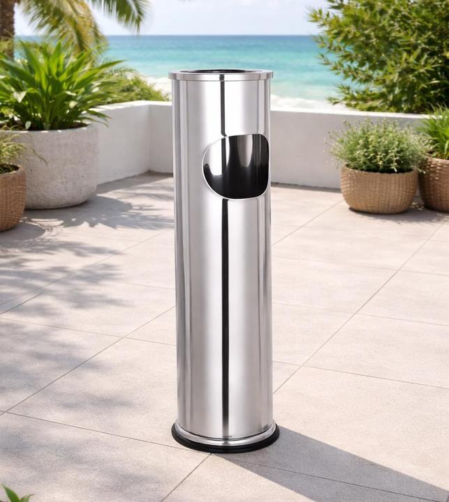 Produktbild Mojawo XL Standaschenbecher Windaschenbecher Mülleimer Outdoor Chrom