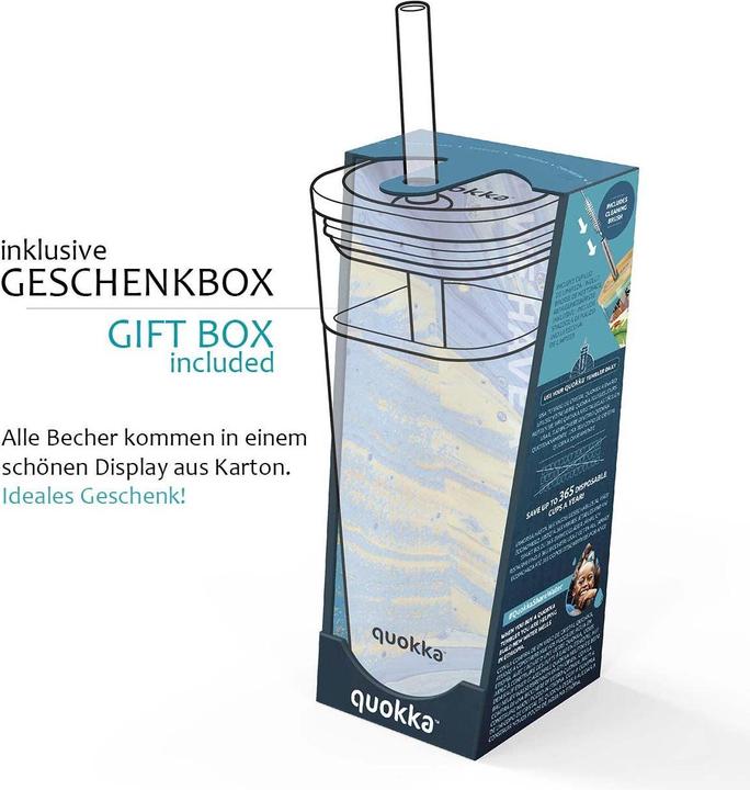 Immagine prodotto Quokka Cubo di vetro 540 ml - contenitore per bevande con cannuccia - Gradiente verde acqua (0.54 l)